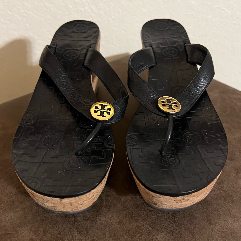 Tory Burch Black and Gold Sandals